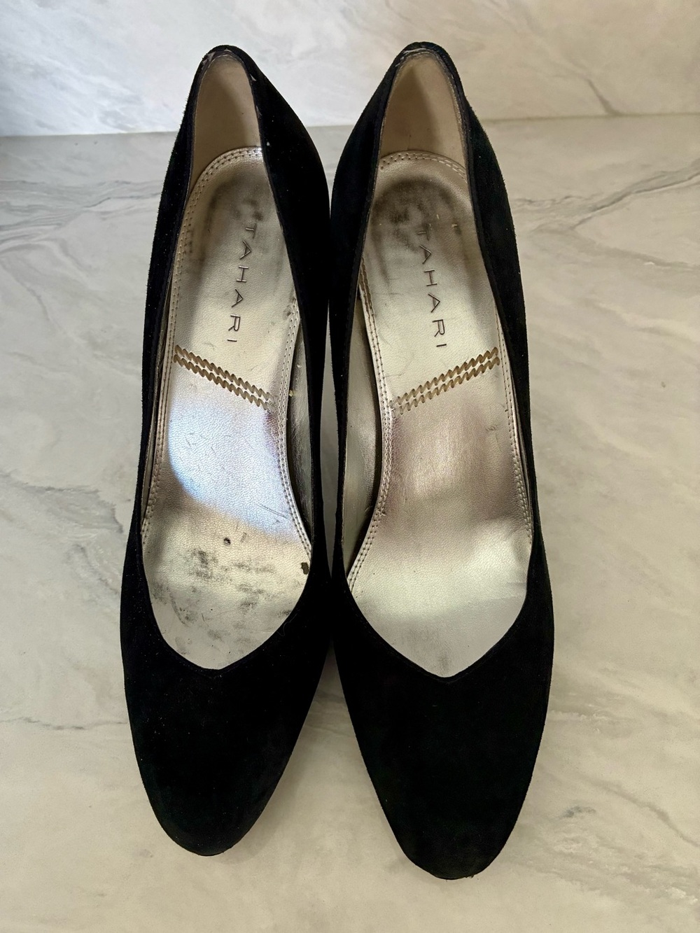 Tahari Black Suede Lolly Almond-Toe Pump
